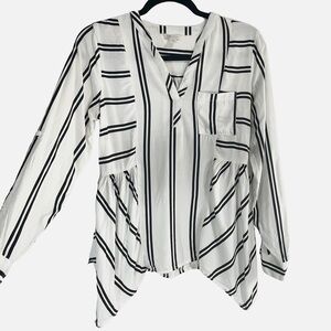 CATO Striped Long Sleeve Blouse Black White